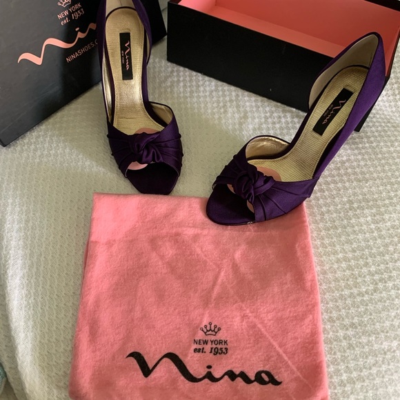 Purple Satin Open Toe Heels - Picture 11 of 12